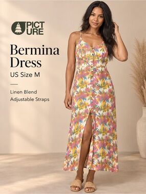 Picture Organic Clothing Bermina Alstro Print Linen Blend Dress M NWT